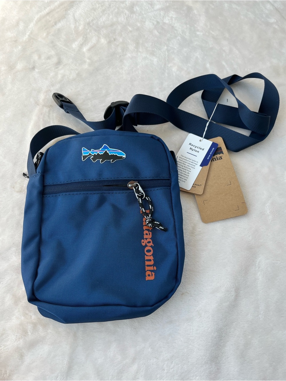 Patagonia Blue Belt Bag with Orange Logo